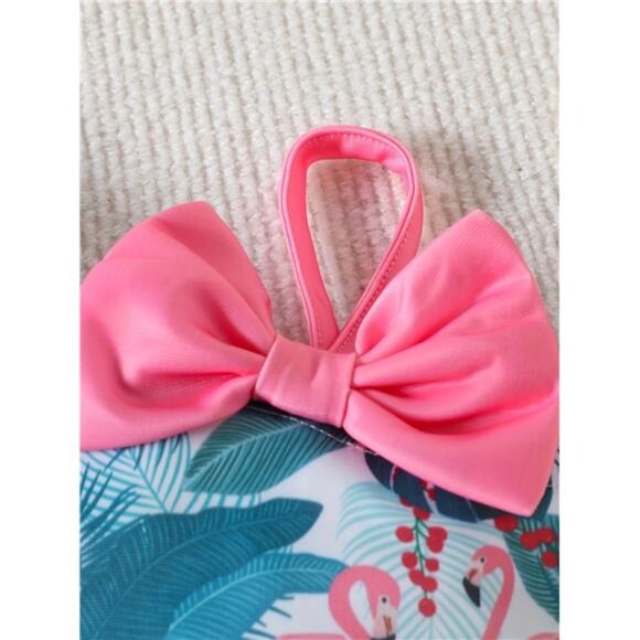 Girls' Fashion Bikini Set with Off-Shoulder Bow, Flamingo, 9-12 Months Old - Picture 5 of 9